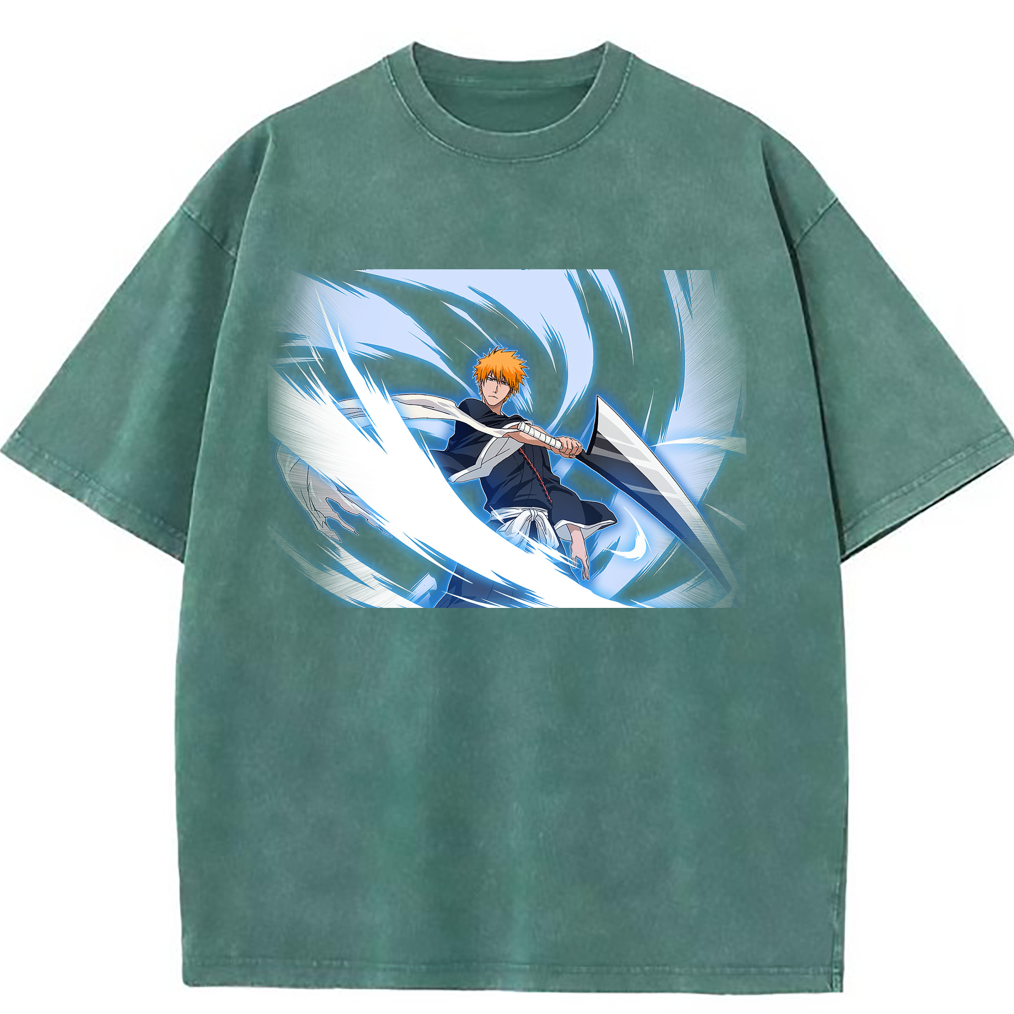 （画像用） ブリーチ 黒崎一護（くろさき いちご）BLEACH Kurosaki Ichigo 綿100% ヴィンテージ風 半袖Tシャツ（フロントプリント）